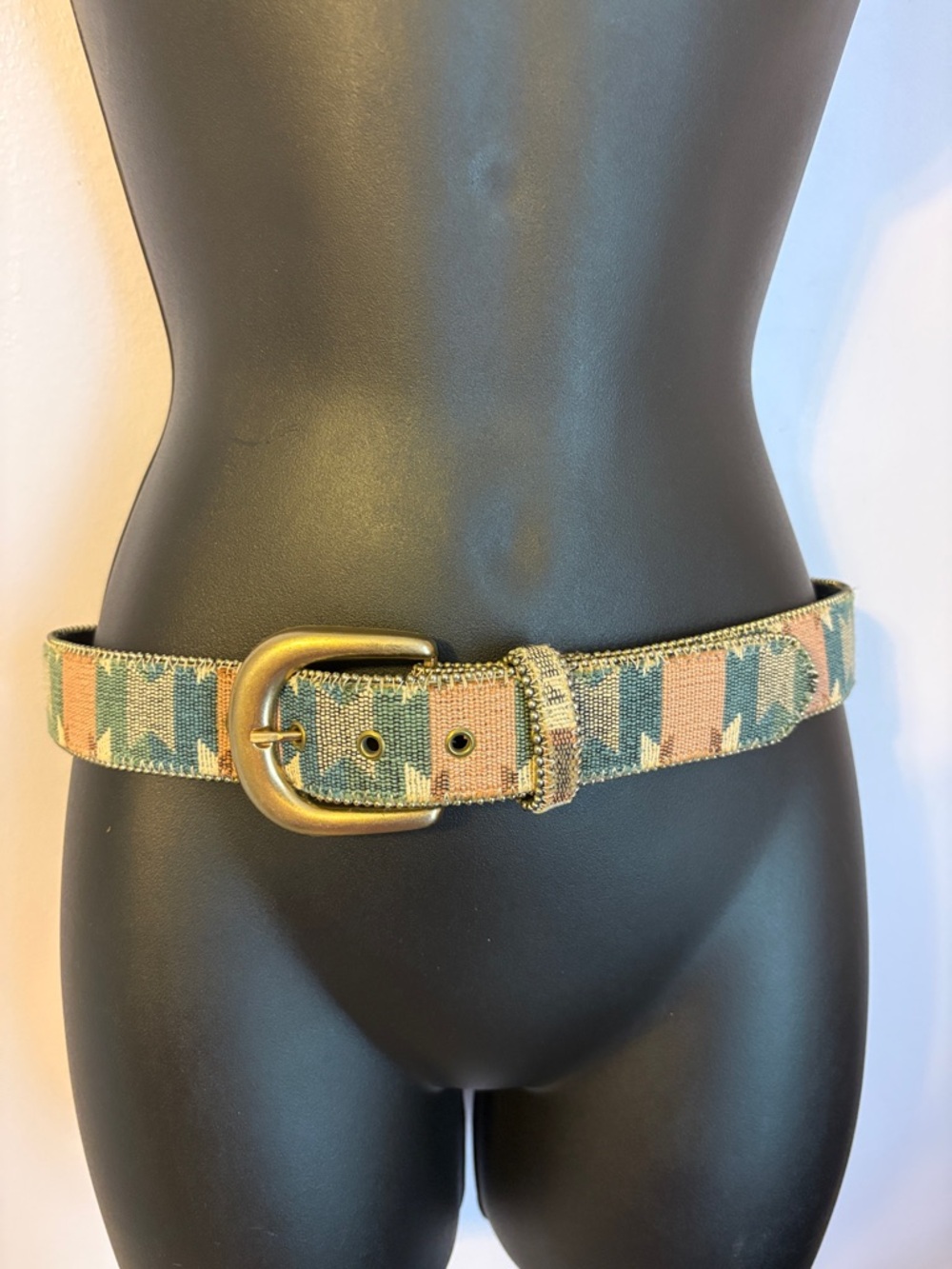 Paul Harris Vintage Bonded Leather Pastel Southwestern Tapestry Belt Size Sm